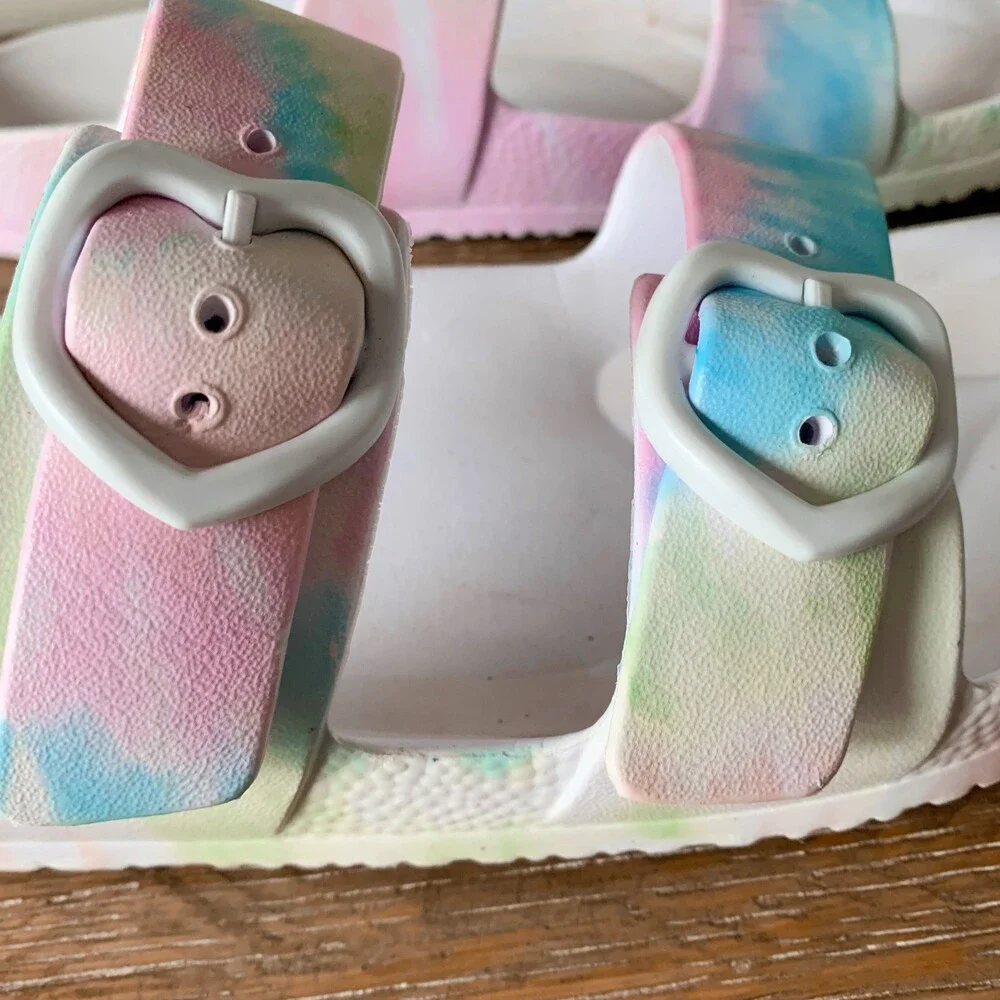 Stoney Clover Lane x Target rainbow tie dye slide sandals